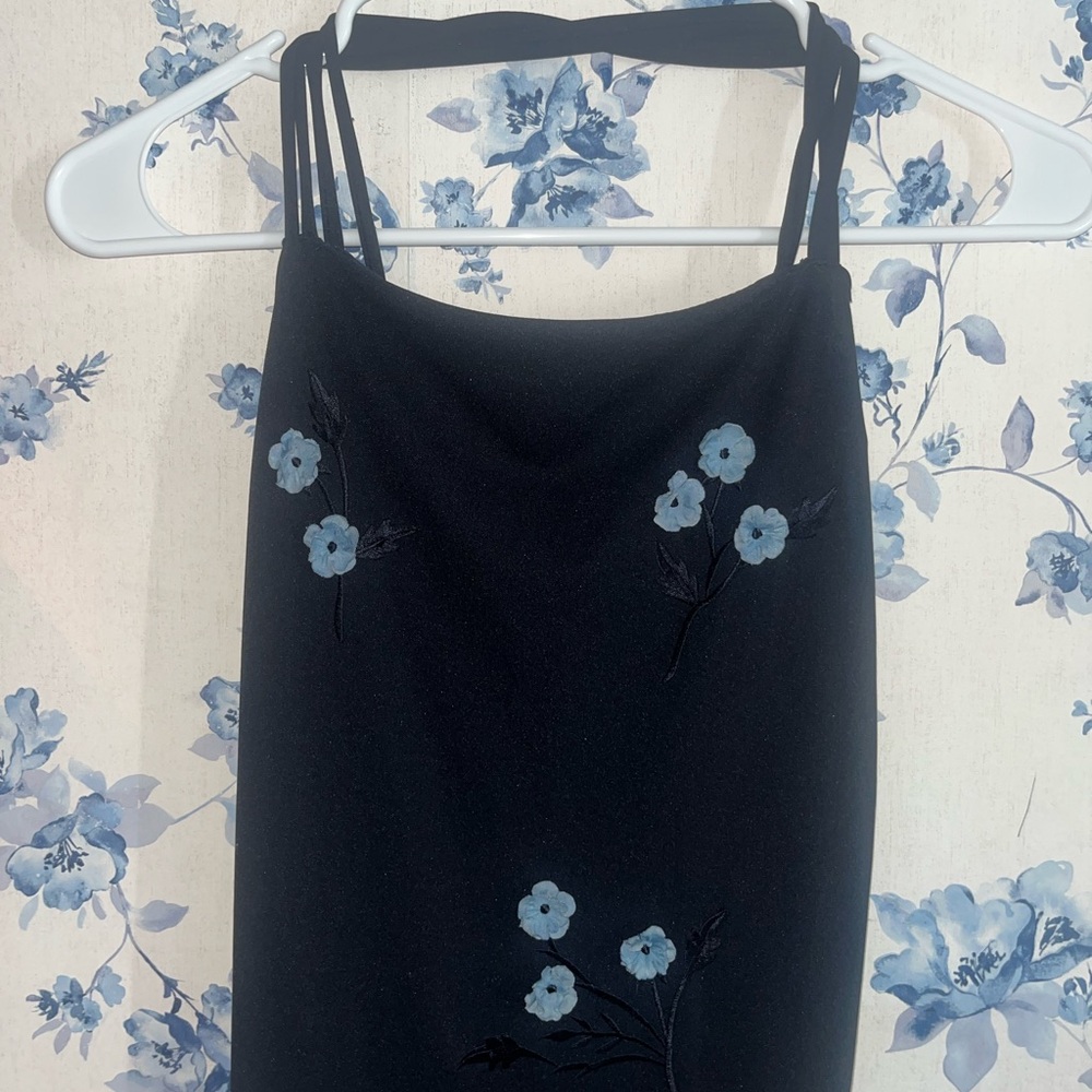 Windsor Black Dress with Blue Floral Details